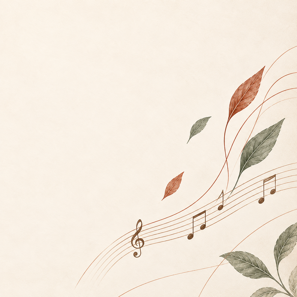 音符、五线谱与枝叶的编辑插画